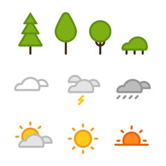 Different weather silhouette vector icons collection. Flat design style elements