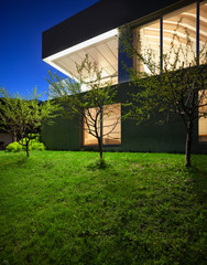 concrete house, night scene