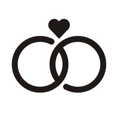 Vector wedding rings icon on white background.