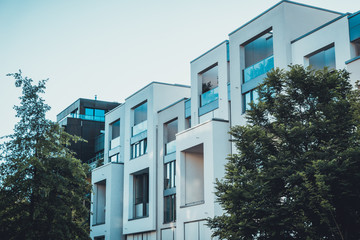 blue colored modern townhouses