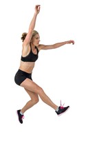 Fototapeta na wymiar Athletic woman exercising on white background