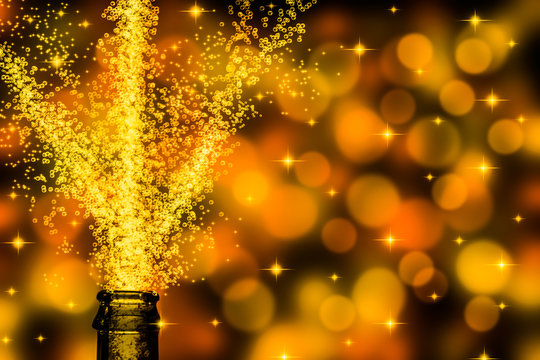 champagne with stars on festive background