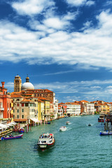 View of the Grand Canal with water taxi in Venice, Italy