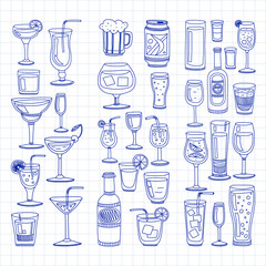 Alcohol drinks and cocktails icon set