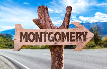 Montgomery wooden sign in a road