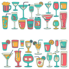 Alcohol drinks and cocktails icon set