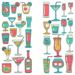 Alcohol drinks and cocktails icon set