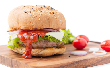 Beef Hamburger, homemade hamburger with fresh vegetables
