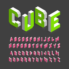 Isometric 3d font, three-dimensional alphabet letters