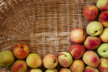 Ripe peaches  in a wicker basket