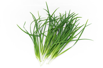 fresh green Garlic chives vegetable, on white background
chives leaves (leek) isolated on pure white