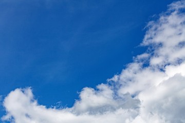 Blue sky background with clouds, aerial view