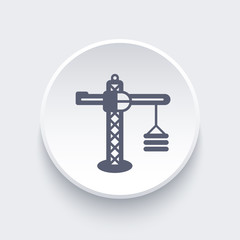 construction crane icon on round 3d shape, vector illustration