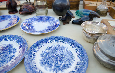 Porcelain crockery at flea market, France