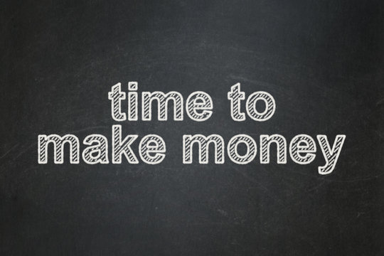 Timeline concept: Time to Make money on chalkboard background