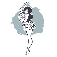 time for me, vector image of beautiful woman taking shower