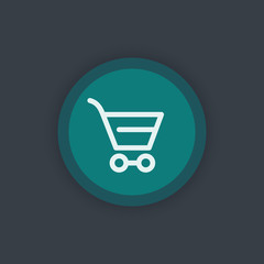 Shopping cart line icon, round flat pictogram for website, vector illustration
