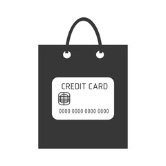black shopping bag with white credit card icon over isolated background, commerce concept,vector illustration