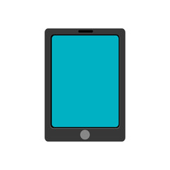 black electronic device with blue screen over isolated background, vector illustration 