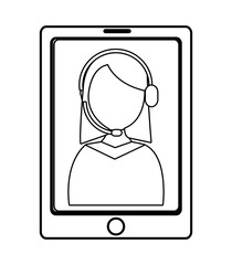 electronic device with avatar woman on the screen over isolated background, commerce concept , vector illustration