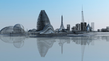 3D illustration. The city of the future