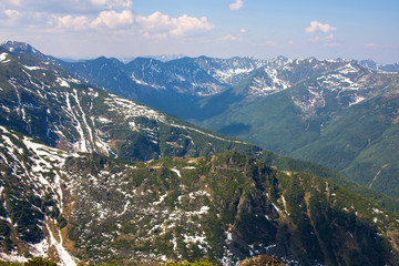 panorama of the green mountains in spring