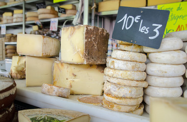 Lot of cheese at local chees store