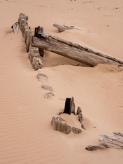 Wooden groynes on the beach at Lossiemouth, Morray Firth, Scotland, UK,