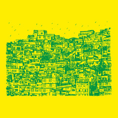 Favela, Brazilian slum in Rio de Janeiro, Brazil. Vector freehand pencil sketch.
