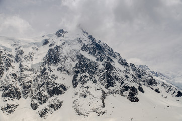 Rocks and peaks of the French Alps mountains. Mont Blanc massif,