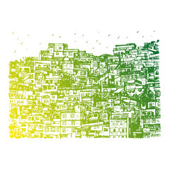 Favela, Brazilian slum in Rio de Janeiro, Brazil. Vector freehand pencil sketch.