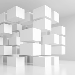 3d White Cubes Background. Futuristic Architecture Design