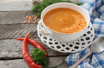 Lentil soup with eggplant