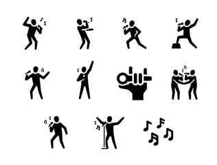 Let's Sing a Karaoke Rock Song Vector Icon Set 