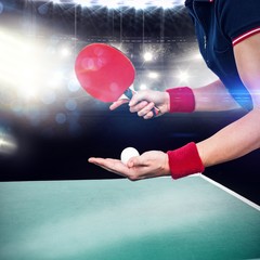 Composite image of female athlete playing ping pong