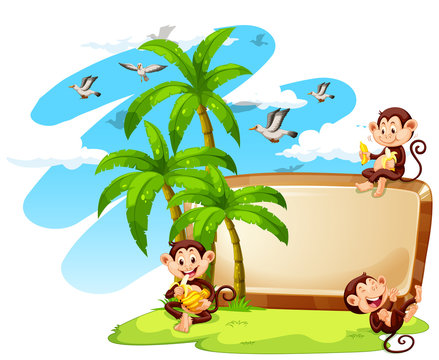 Frame design with monkeys and coconut trees