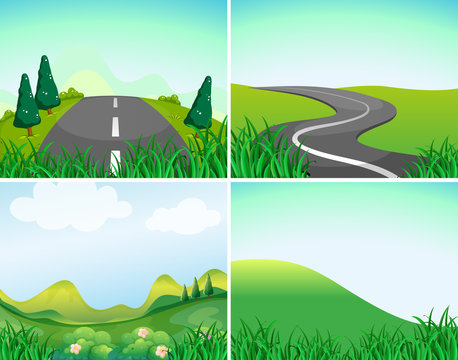 Nature scenes with road and hills
