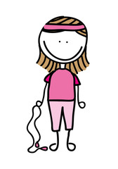drawing girl with rope isolated icon design
