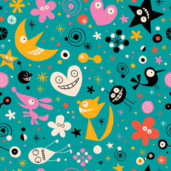 Obraz premium fun cartoon characters seamless pattern