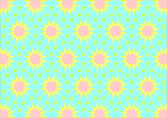Imitation of Arab tiles with geometric shapes of different colors cian and pale yellow and green
