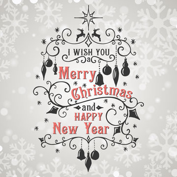 I wish you a Merry Christmas and Happy New Year lettering. Congratulations card. 