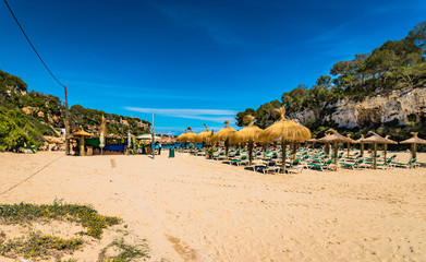 Fototapeta na wymiar Mediterranean Sea Sand Beach Majorca Cala Llombards Santanyi