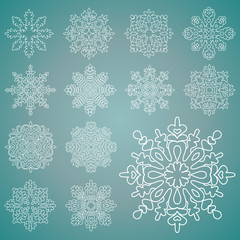 Various isolated winter snowflakes. Vector set