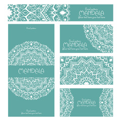 Mandala snowflake pattern design template. May be used for Business card or booklet. 