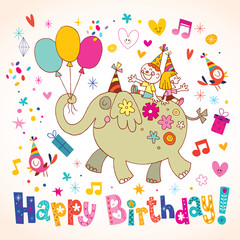 Fototapeta premium Happy Birthday kids greeting card