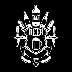 Beer label design with icons and objects