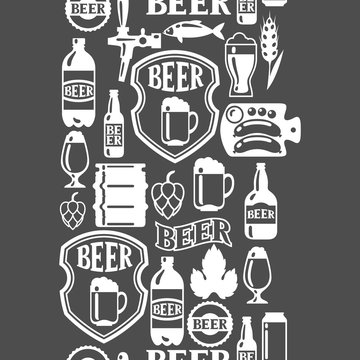Seamless pattern with beer icons and objects
