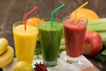 Fresh smoothies in glass