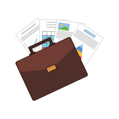 briefcase and papers , Vector illustration