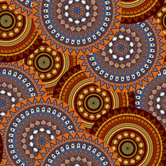 Hand drawn mandala ethnic seamless pattern.